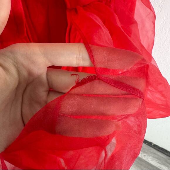 Vintage 80s Red Puffy Ruffle Dress Organza USA Union Made Small - Picture 13 of 14